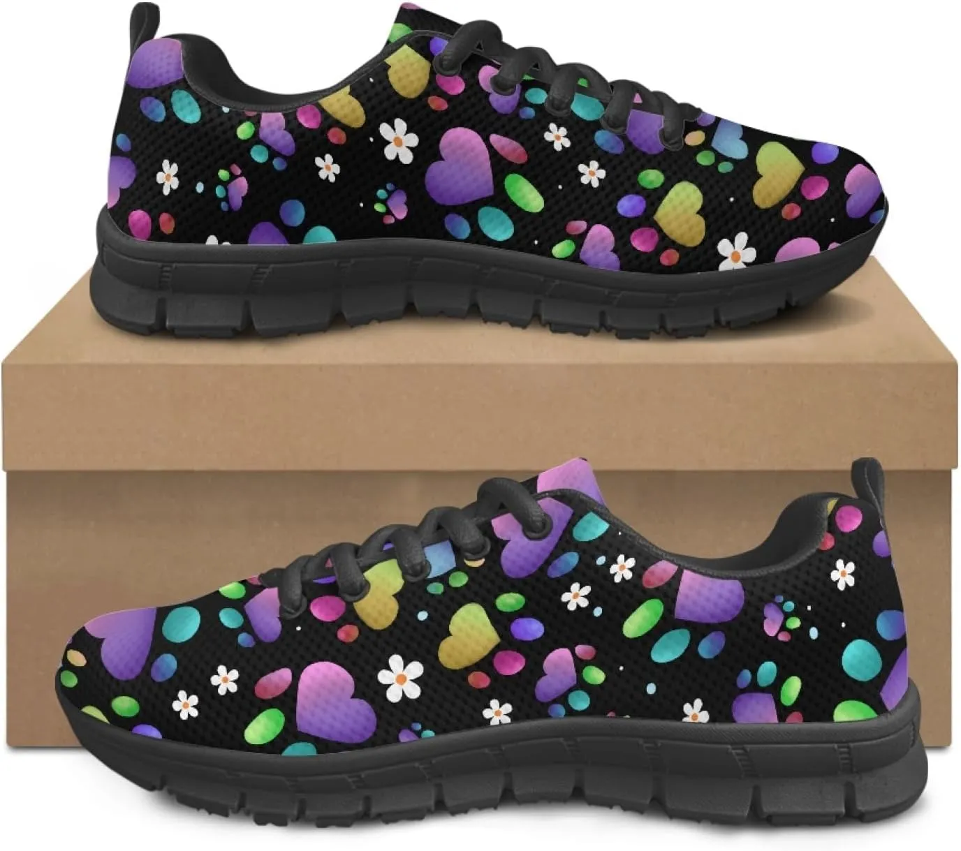 Wanyint Lightweight Sneakers for Running Walking Lace Up Black Sole Shoes