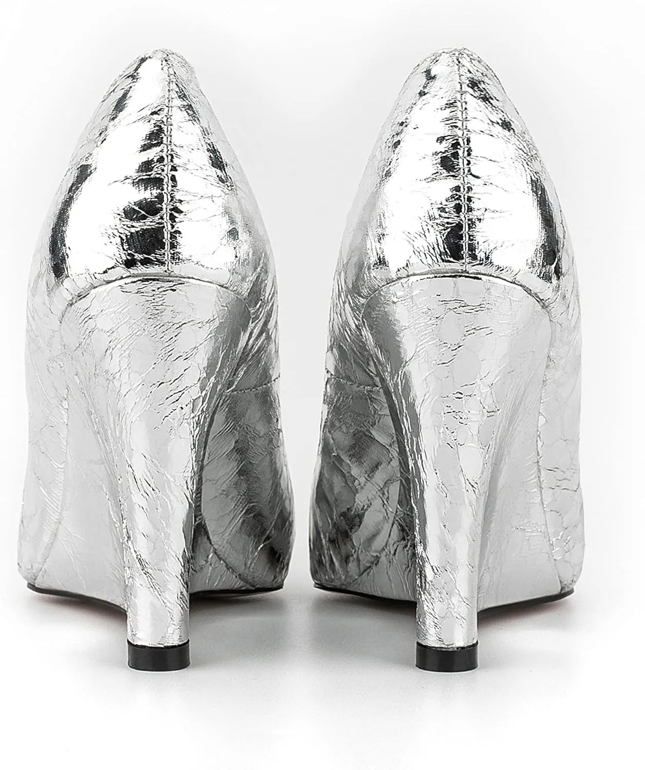 Women Shiny Patent Vegan Leather Wedge Shoes Pointed Slide Dress High Heel Shoes for Party