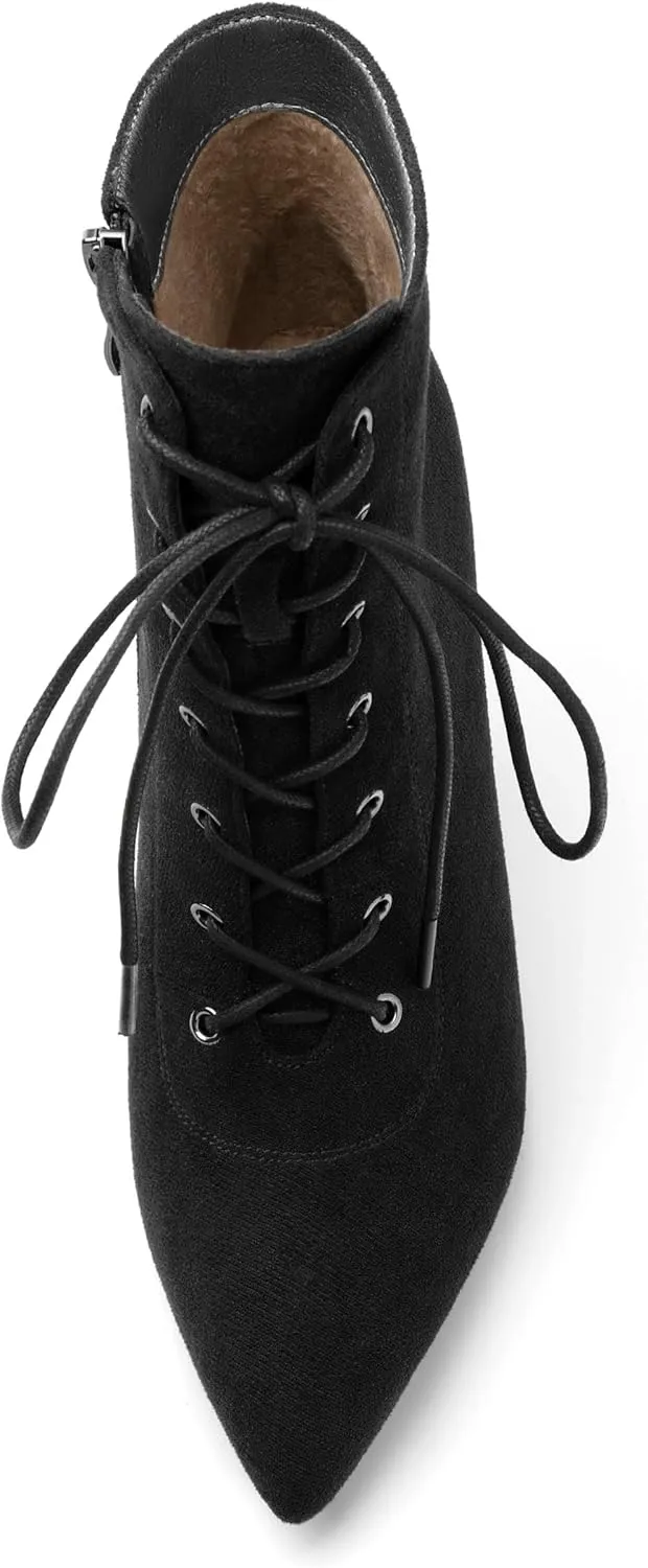 Womens Boots, Lace Up Pointed Toe Ankle High Boots, High Heel Side Zippers Ankle Bootie, Fashion Ankle Boot for Party Working Daily
