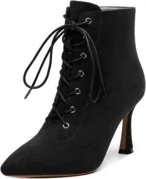 Womens Boots, Lace Up Pointed Toe Ankle High Boots, High Heel Side Zippers Ankle Bootie, Fashion Ankle Boot for Party Working Daily