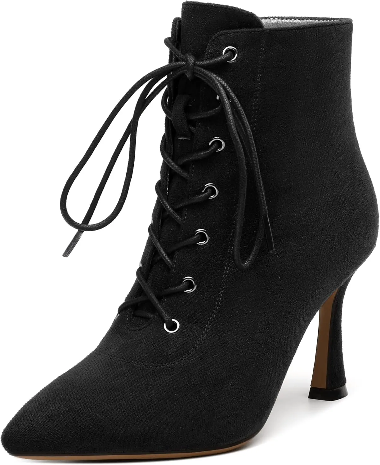 Womens Boots, Lace Up Pointed Toe Ankle High Boots, High Heel Side Zippers Ankle Bootie, Fashion Ankle Boot for Party Working Daily