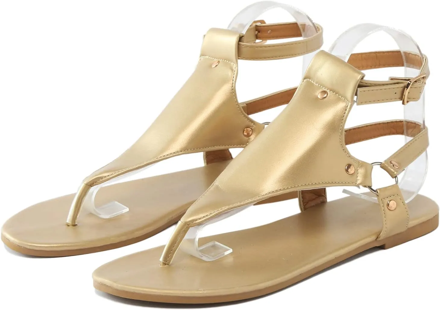 Womens Dressy Flat Sandals Summer Slides Leather Slip On Comfortable Open Toe Beach Vacation Memory Foam Adjustable Strap