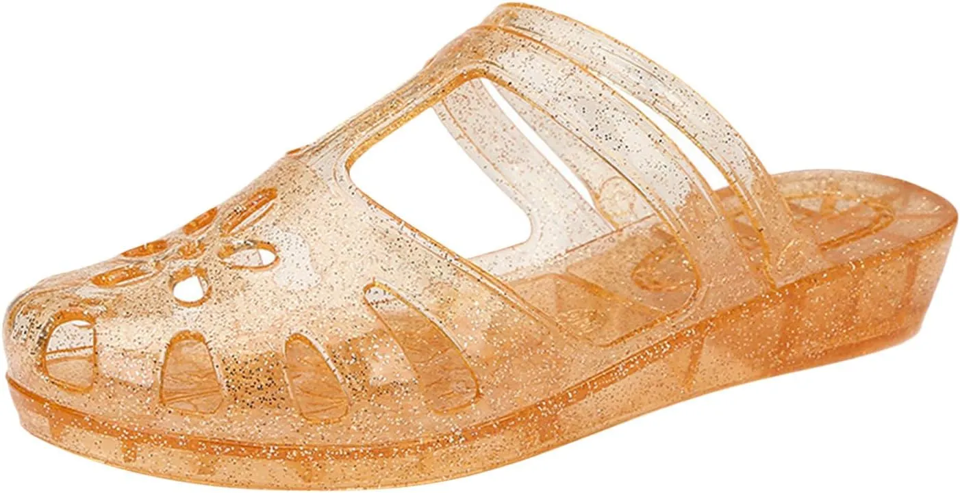 Women's Fruit Jelly Color Slipper Perspective Hollow Out Casual Sandal Closed Toe Solid Low Heel Durable Slide