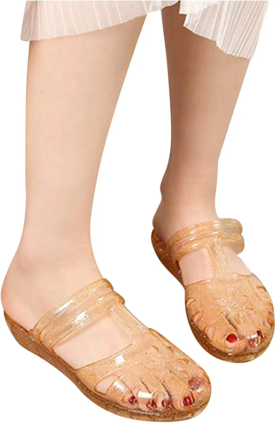 Women's Fruit Jelly Color Slipper Perspective Hollow Out Casual Sandal Closed Toe Solid Low Heel Durable Slide
