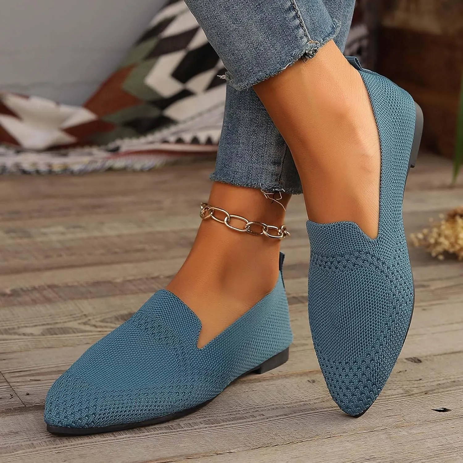 Women's Slip On Ballet  Low Top Pointed Toe Loafers Breathable Solid Shoes Comfortable Sol and Sol Shoes Men