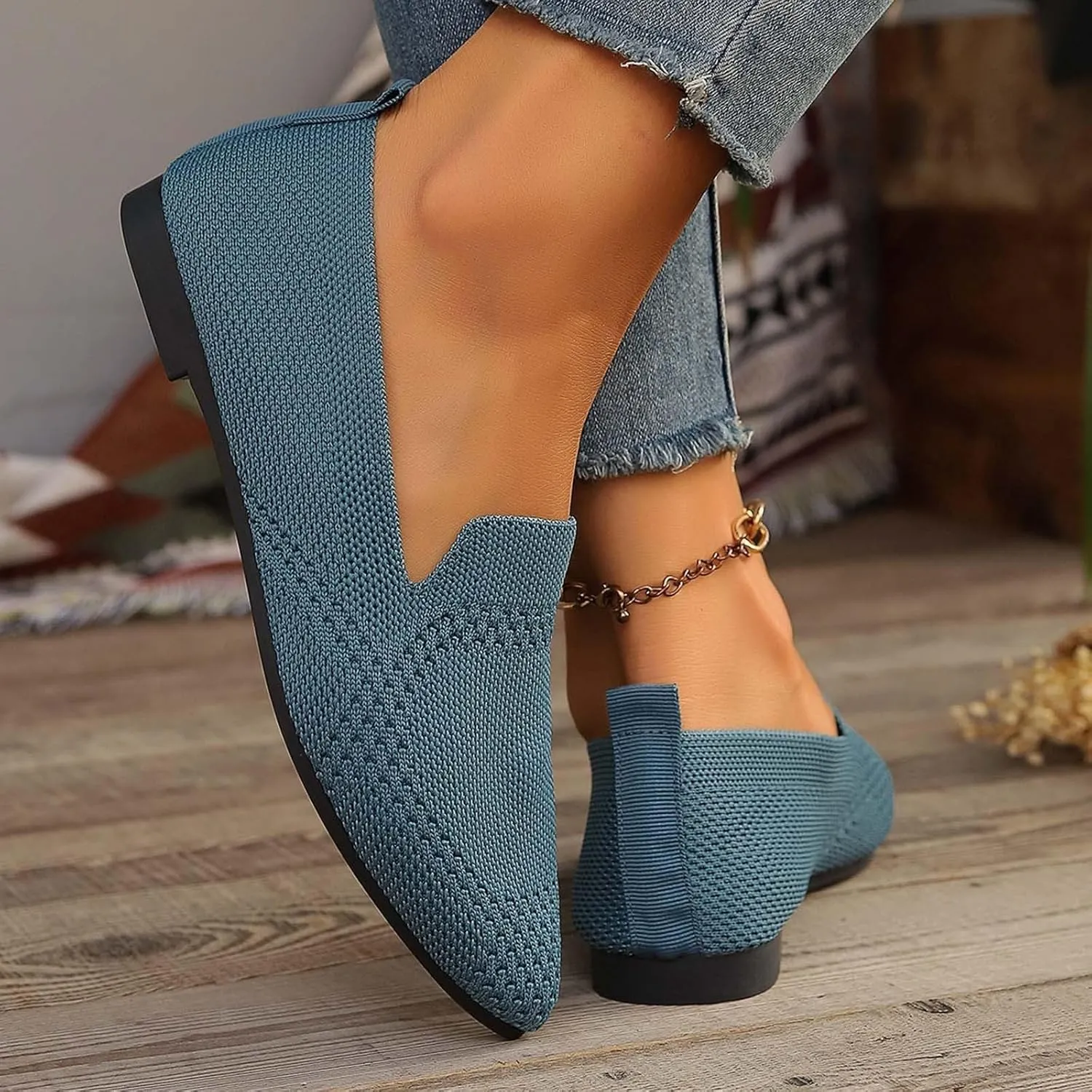 Women's Slip On Ballet  Low Top Pointed Toe Loafers Breathable Solid Shoes Comfortable Sol and Sol Shoes Men