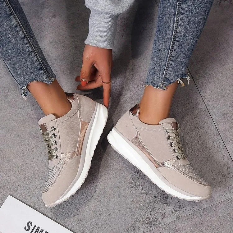 Women's Wedge Platform Sneakers Fashion Ladies Lace Up Hidden High Heel Lightweight Walking Shoes Comfort Non Slip Athletic Running Sports Shoes for Outdoor Climbing Hiking