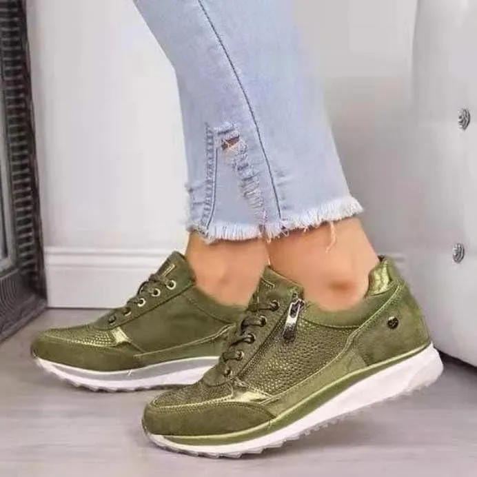 Women's Wedge Platform Sneakers Fashion Ladies Lace Up Hidden High Heel Lightweight Walking Shoes Comfort Non Slip Athletic Running Sports Shoes for Outdoor Climbing Hiking