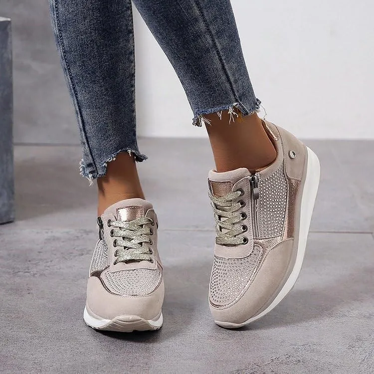 Women's Wedge Platform Sneakers Fashion Ladies Lace Up Hidden High Heel Lightweight Walking Shoes Comfort Non Slip Athletic Running Sports Shoes for Outdoor Climbing Hiking