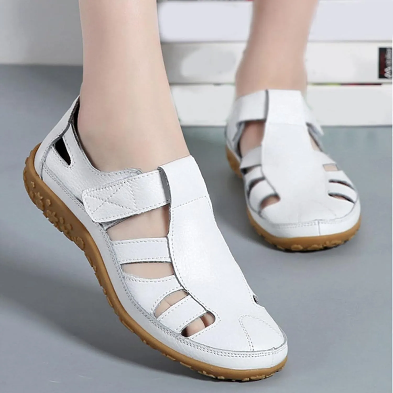 Women's Wedge Sandals Summer Dressy Closed Toe Hollow Out Bohemia Gladiator Shoes Comfortable Softsole Flat Beach Fisherman Sandals