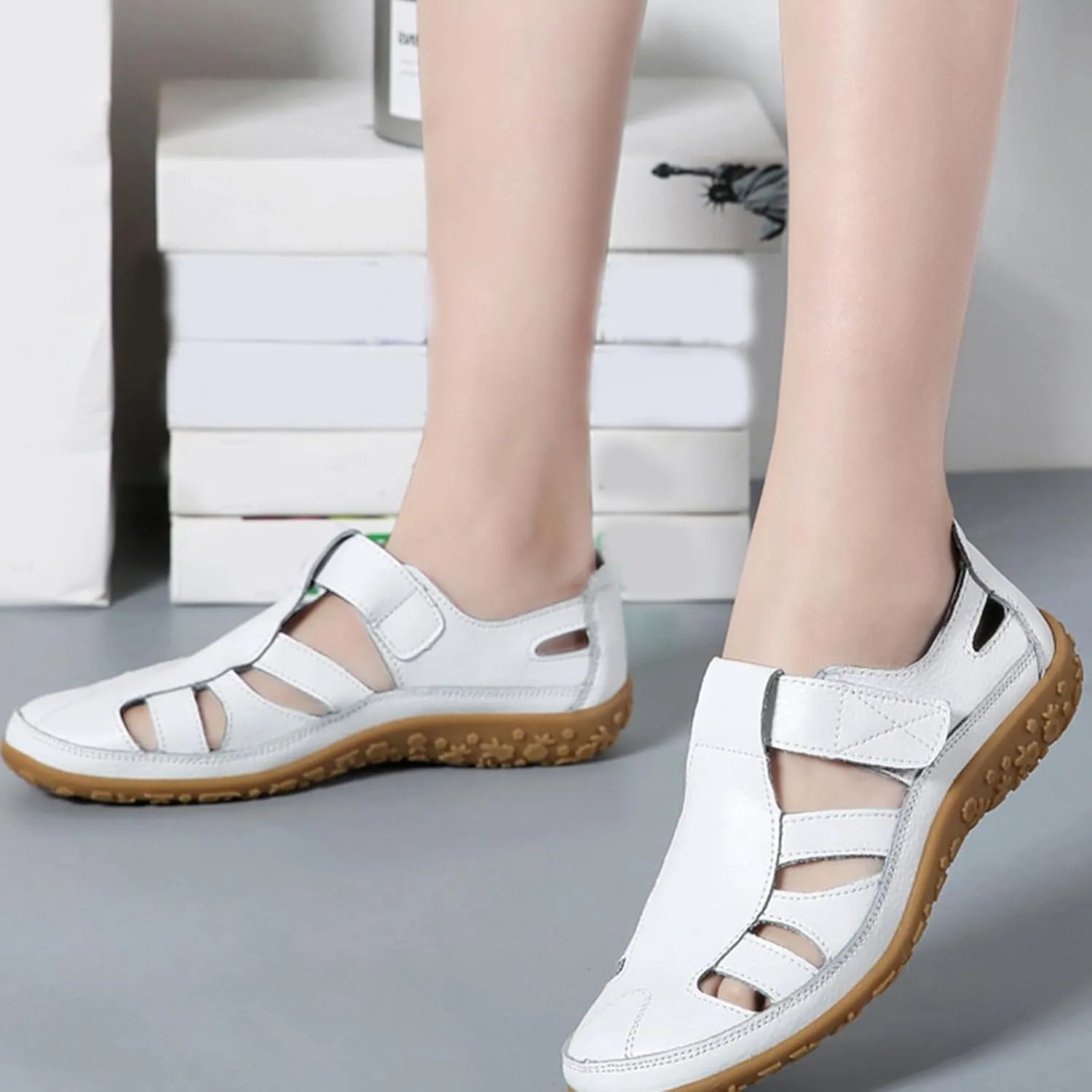 Women's Wedge Sandals Summer Dressy Closed Toe Hollow Out Bohemia Gladiator Shoes Comfortable Softsole Flat Beach Fisherman Sandals